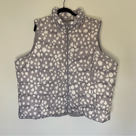 Lands'‎ End Down Vest Women’s 2X 20-22 Gray White polka Dot Zip Up Warm Fall - Picture 1 of 7